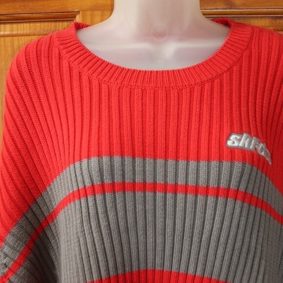 BRP Ski Doo Red & Gray Striped Long Sleeve Ribbed Pullover Sweater 2XL - Picture 2 of 11